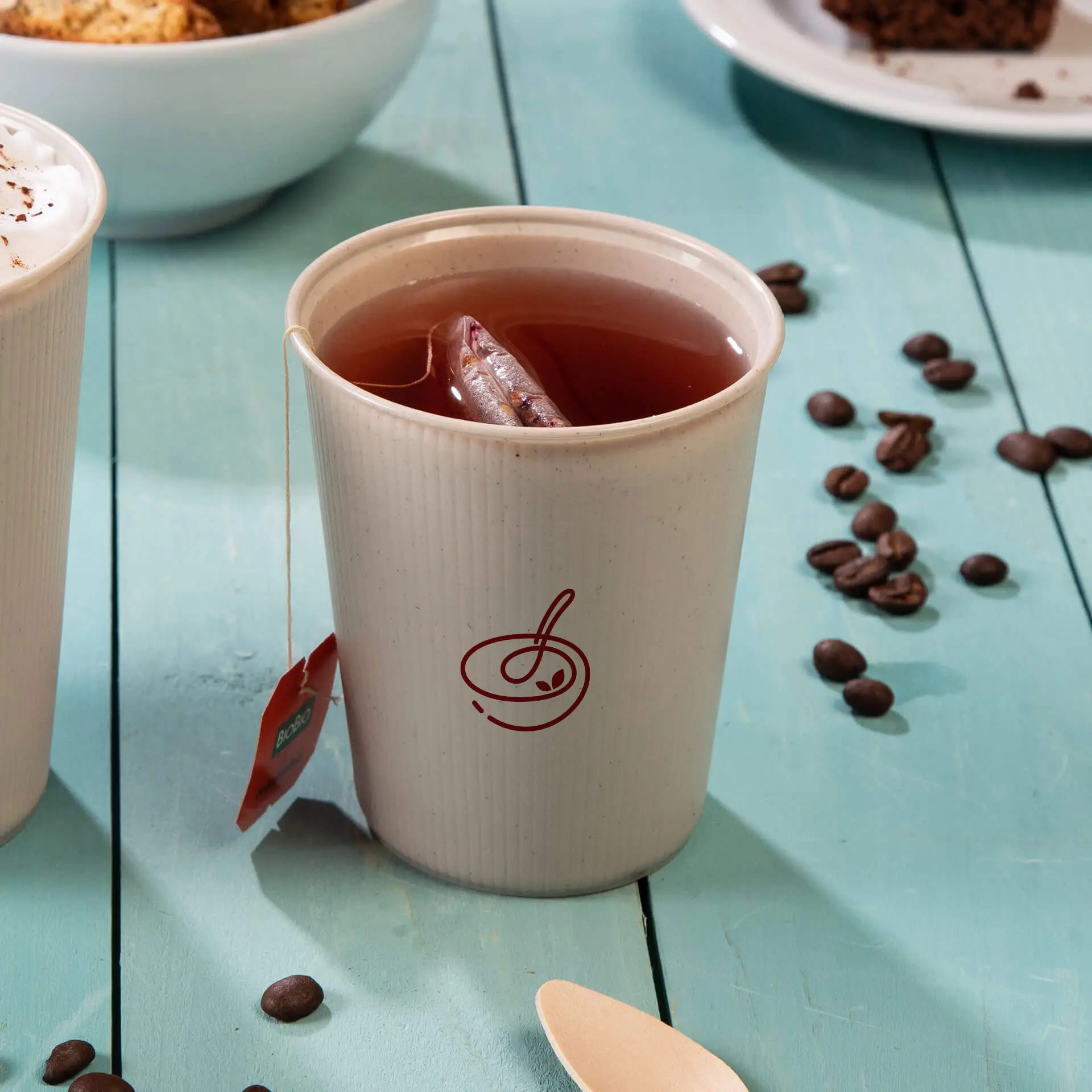 Kubki wielokrotnego użytku z nadrukiem, w stylu falistym, 250 ml / 10 oz, Ø 80 mm