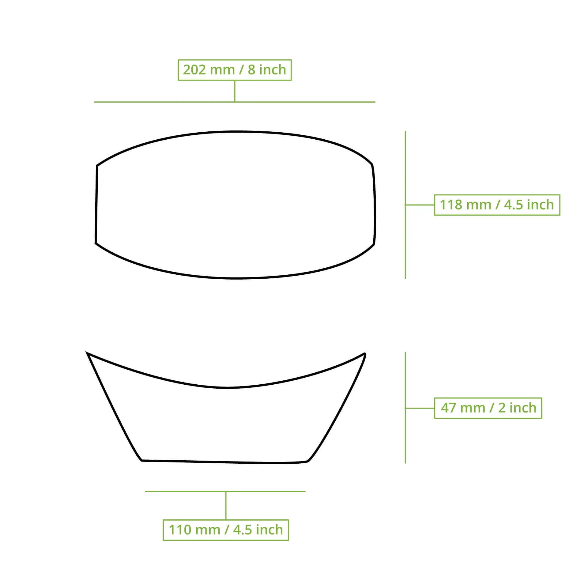 Dwie łodzie z liści palmowych przedstawione w zarysie, górna ma wymiary 202 mm x 118 mm; dolna 110 mm x 47 mm.