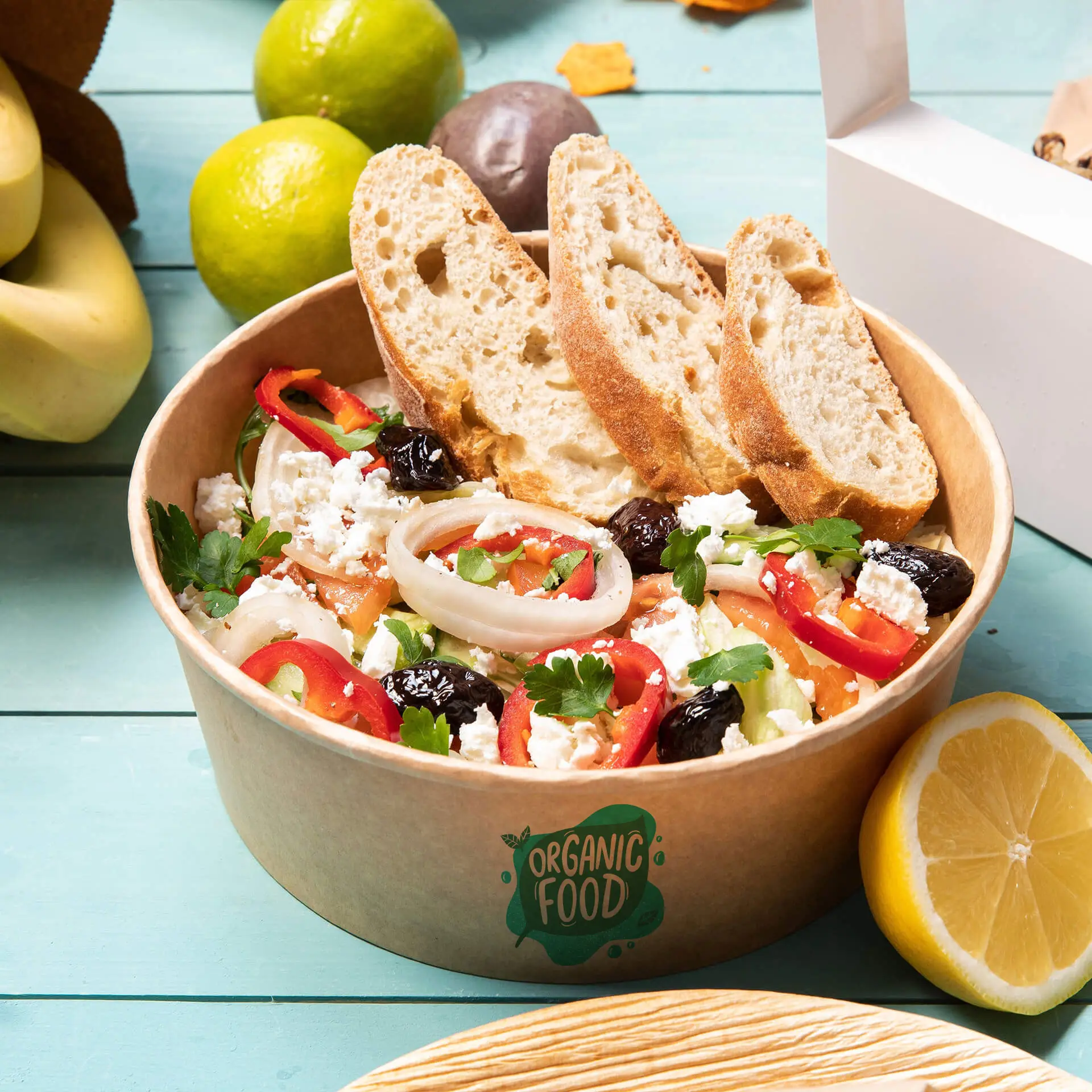 Miski sałatkowe z nadrukiem / Bowls personalizowane, 1000 ml, Ø 185 mm, brązowe, powłoka PE