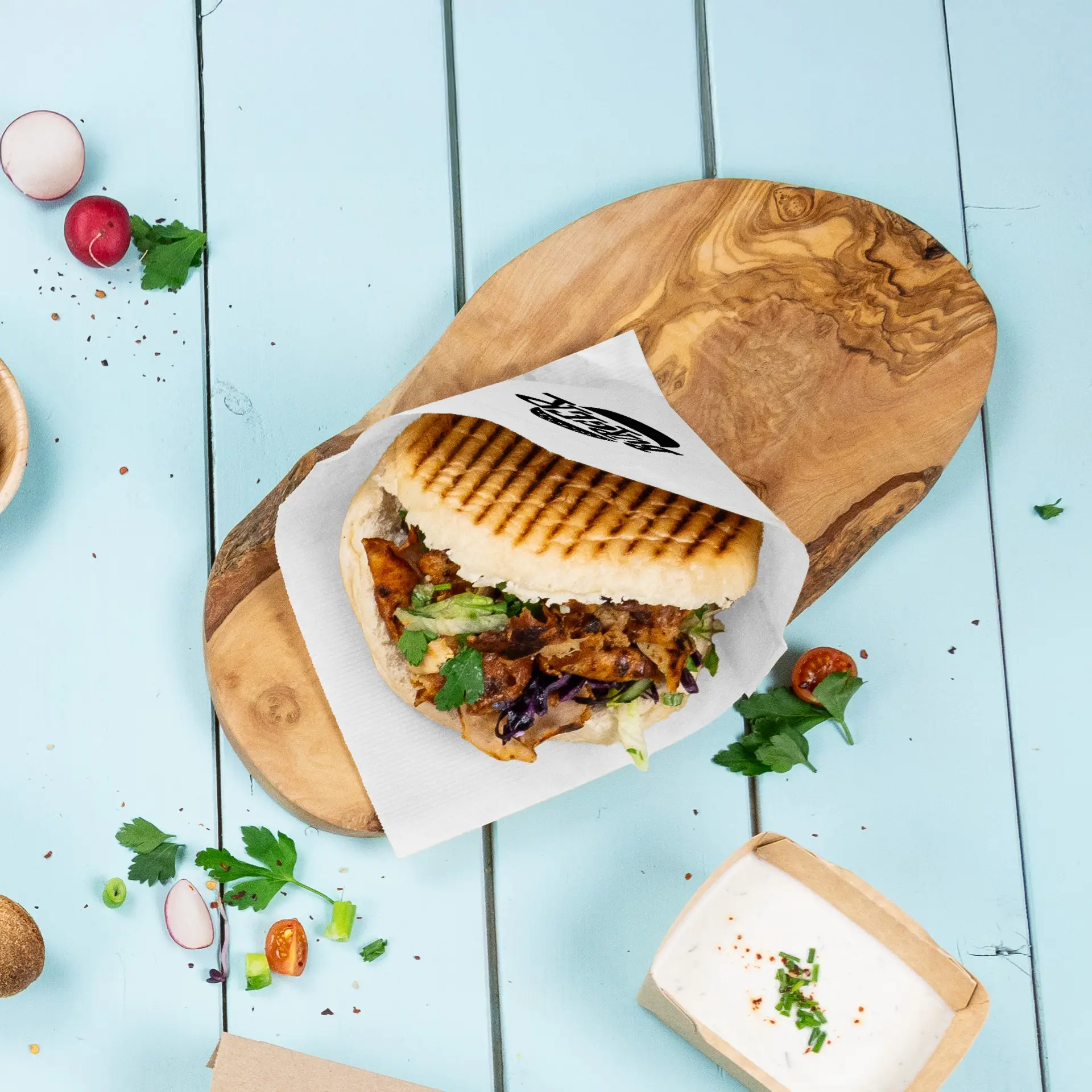 Torebki na burgery z nadrukiem, 15 x 16 cm, białym