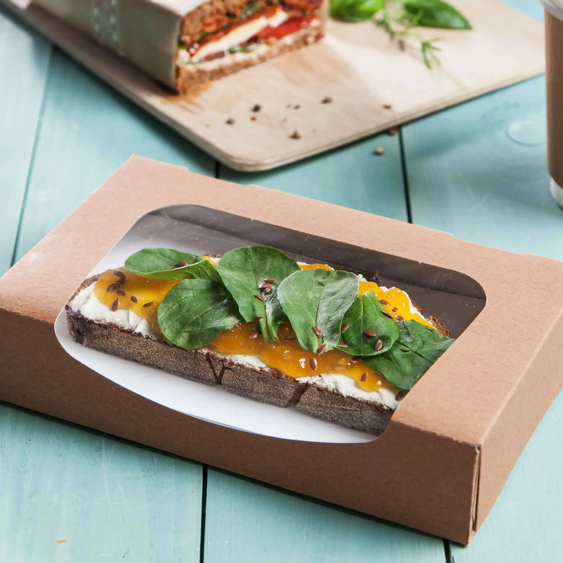 Faltschachteln mit Sichtfenster 20 x 12 x 4 cm, 900 ml, Zellulose-Fenster, außen braun, innen weiß