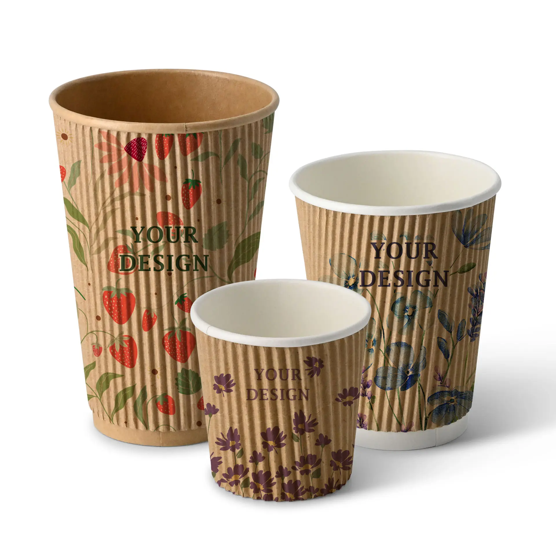 Riffelbecher bedruckt, 400 ml / 16 oz, braun, PLA-beschichtet