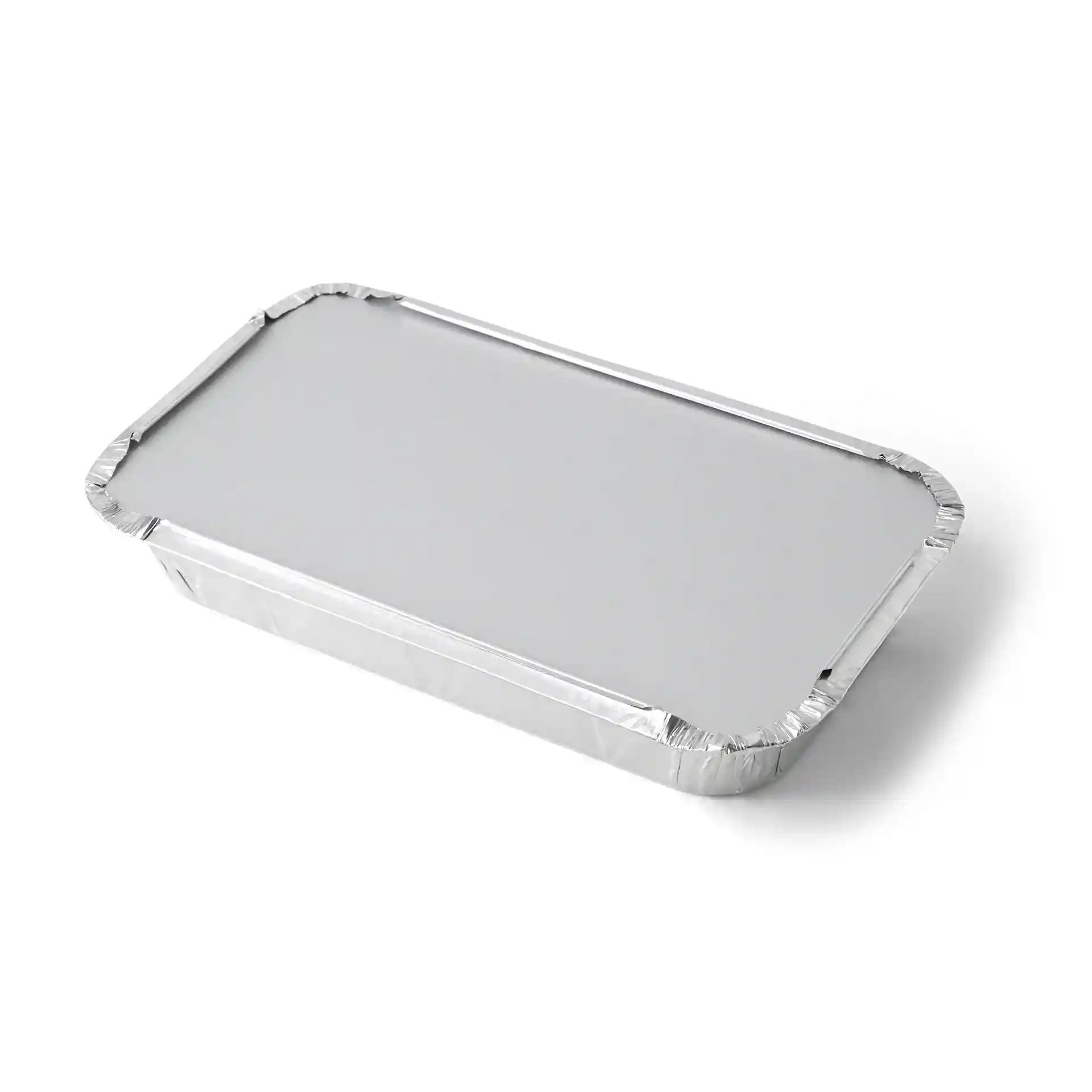Aluminiowa pokrywka kartonowa do prostokątnego pojemnika aluminiowego 650 ml, pokazana na jednolitym tle.
