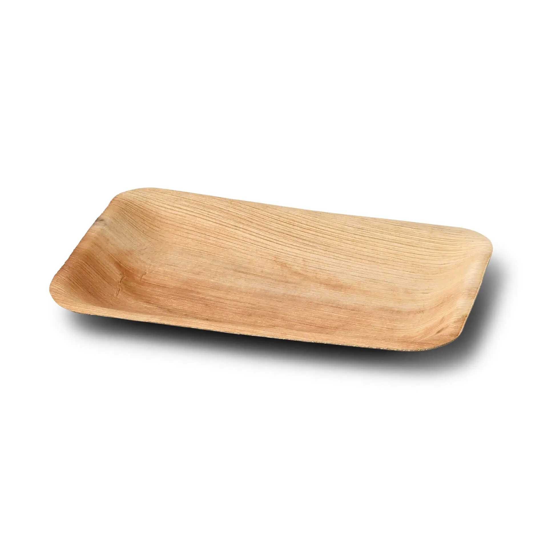 Prostokątny talerz z liści palmowych z naturalnym wykończeniem, 25 x 15 cm, płaski i płytki design.