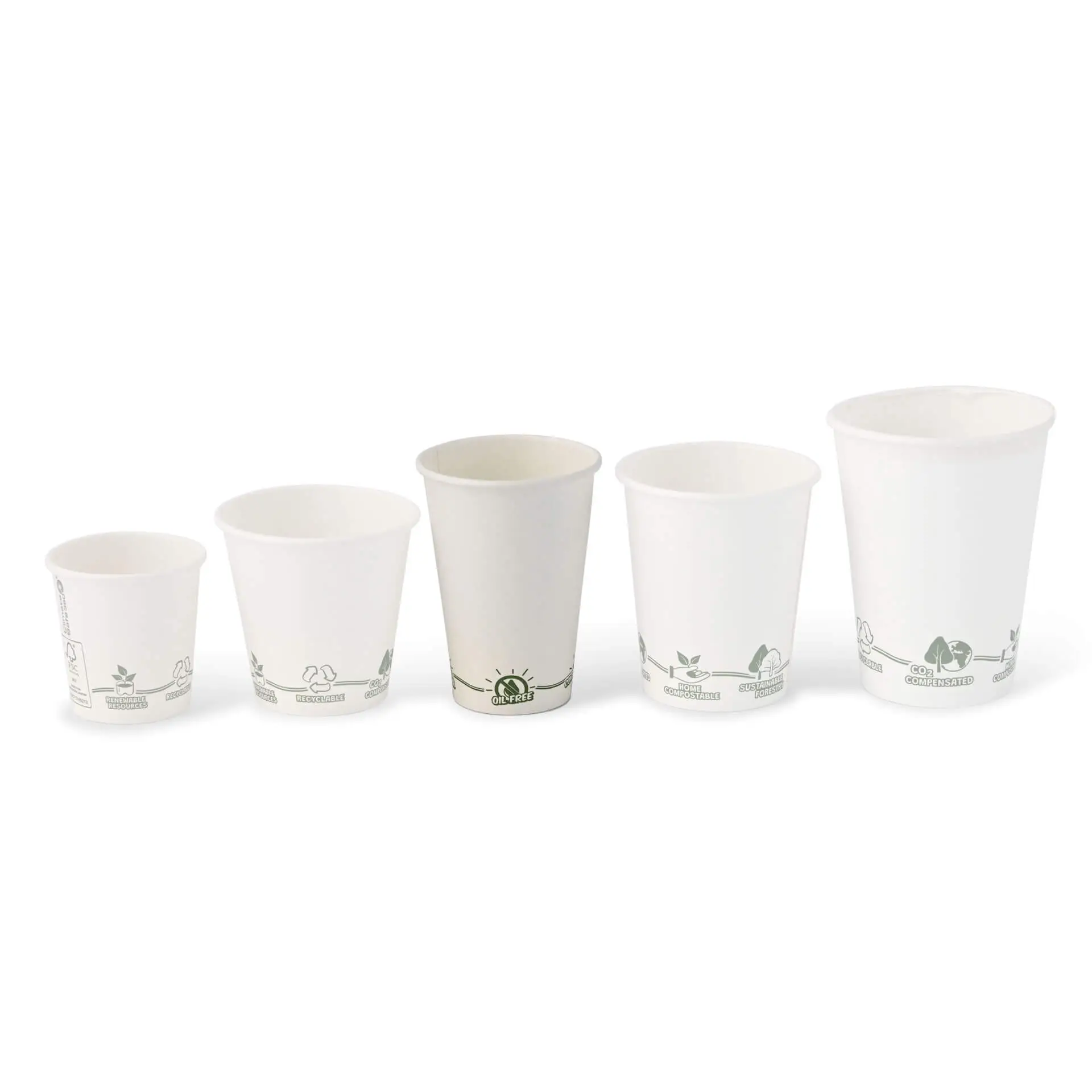 Kubek do automatów „EcoUp©” Ikony, 180 ml / 7,5 oz, Ø 70 mm, jednowarstwowy, biały, powłoka PLA