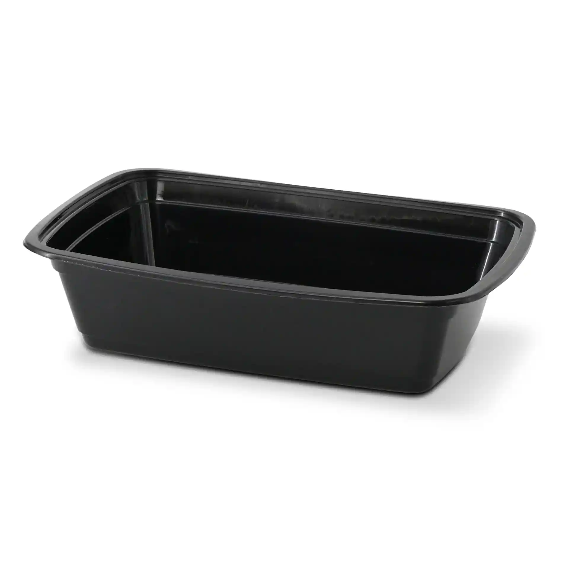 Czarny prostokątny pojemnik wielokrotnego użytku z polipropylenu, pojemność 1000 ml, wymiary 217 mm długości, 150 mm szerokości, 52 mm wysokości.