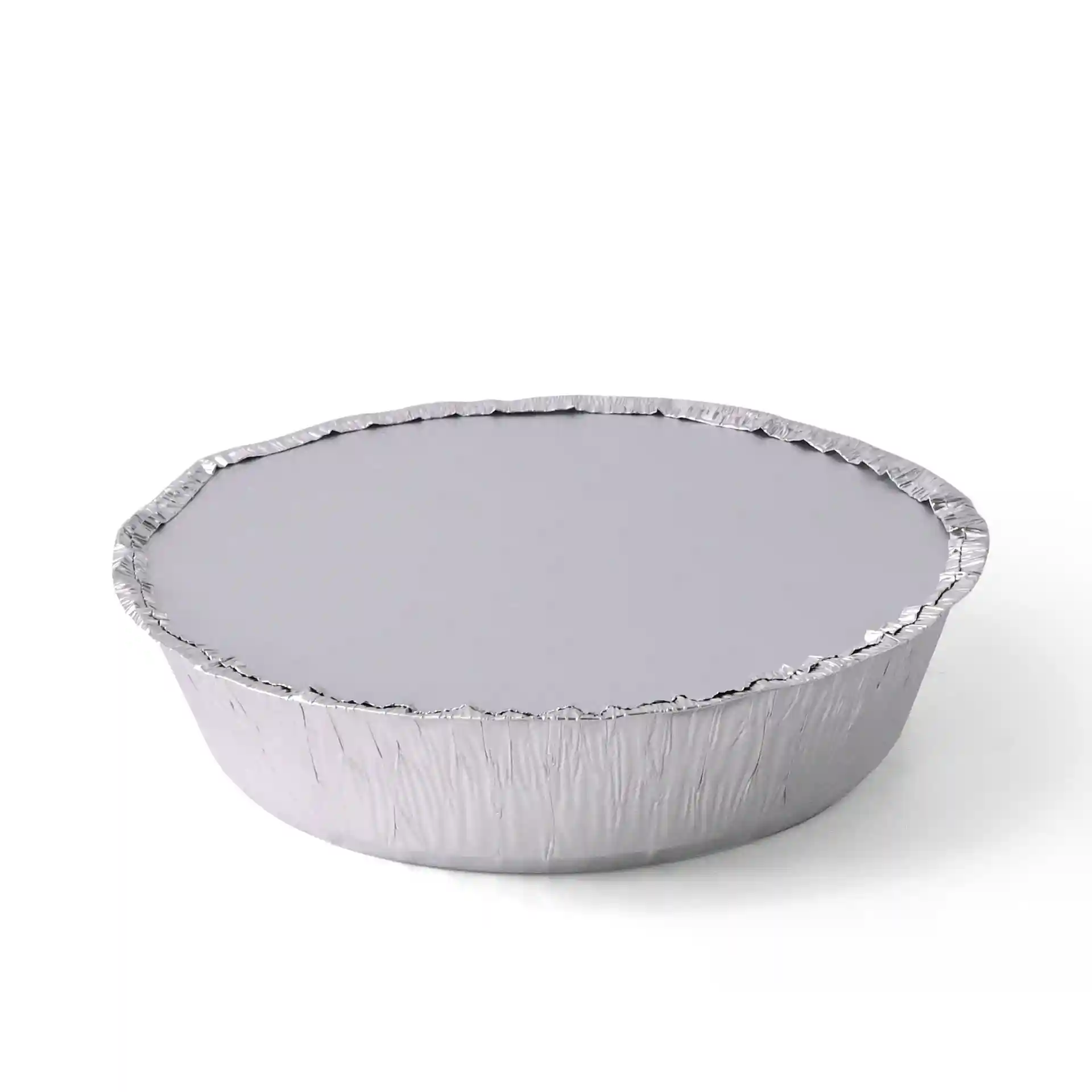 Okrągły pojemnik aluminiowy o średnicy 182 mm i wysokości 43 mm, pokazany na jednolitym tle.