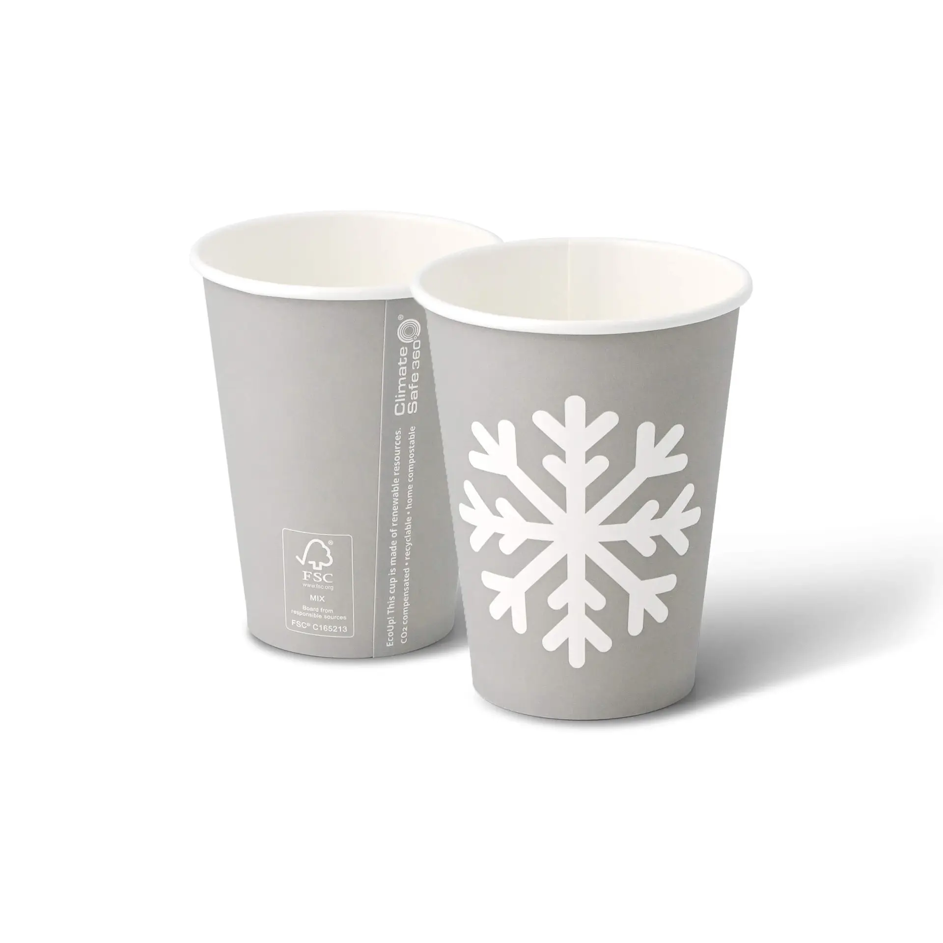 Pappbecher Winter "Schneeflocke" 300 ml / 12 oz, Ø 90 mm, grau