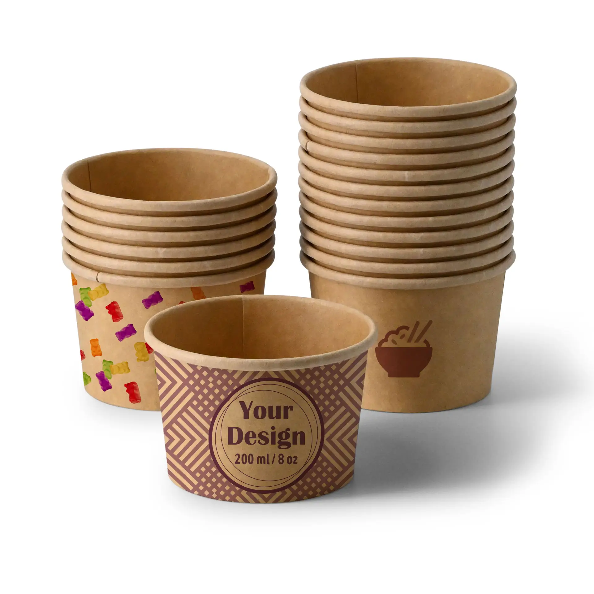 Suppenbecher to go bedruckt, 200 ml, Ø 90 mm, braun, PE-beschichtet