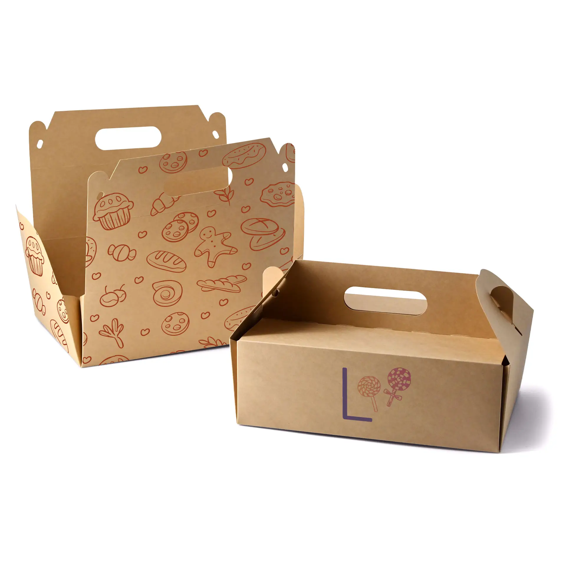 Pudełko na ciasto z nadrukiem, 26 x 17 x 9 cm, brązowe