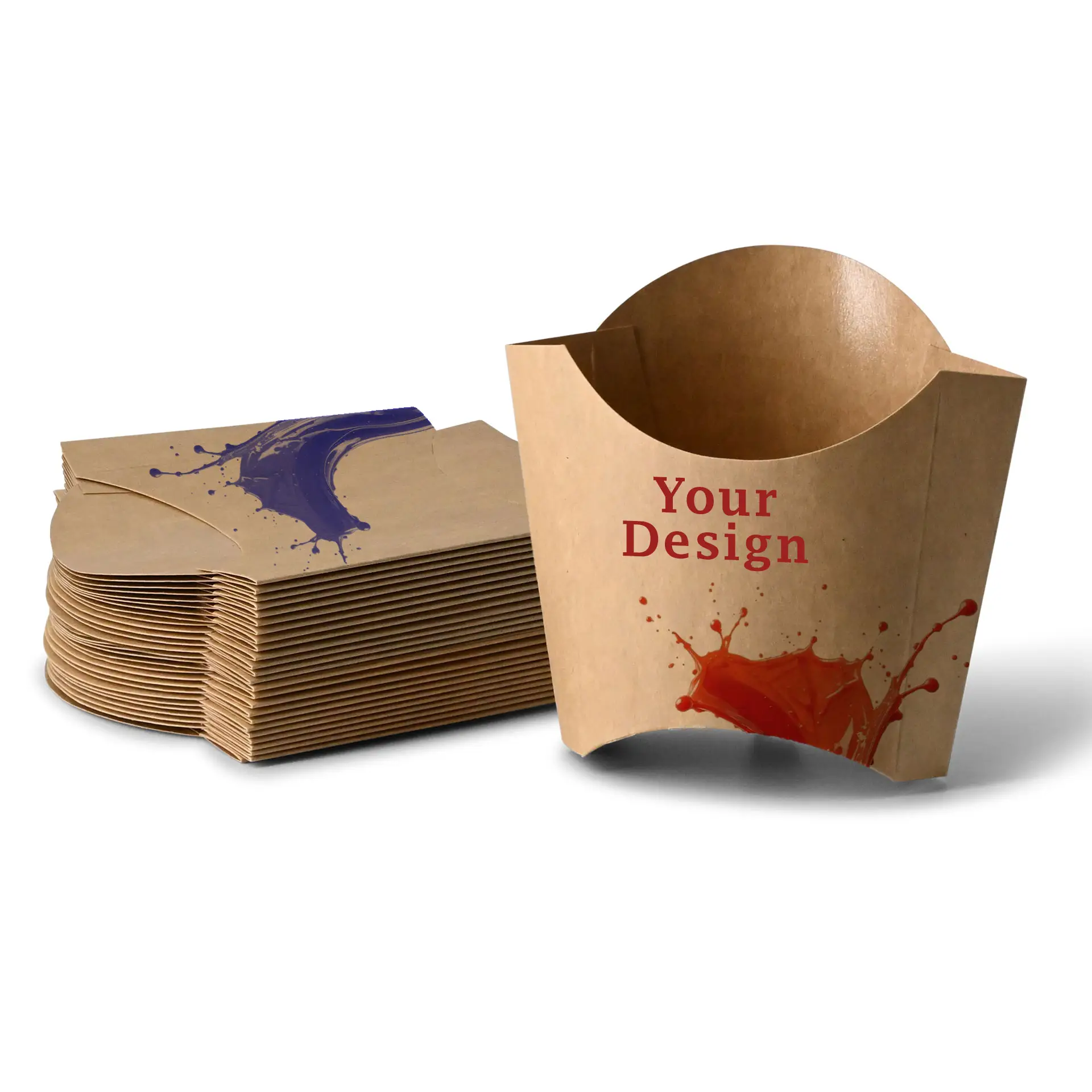 Pojemniki na frytki z nadrukiem, 8,5 x 5 x 9,5 cm, powłoka na bazie wody