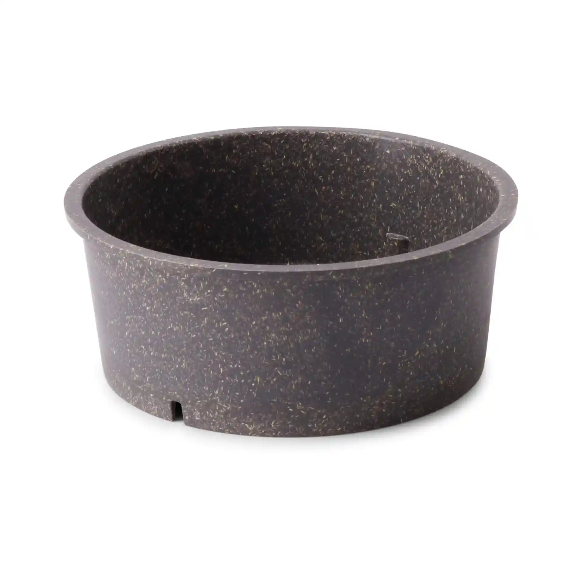 Okrągła szara wielokrotnego użytku miska o średnicy 156 mm i wysokości 60 mm, wykonana z materiału bio-kompozytowego.