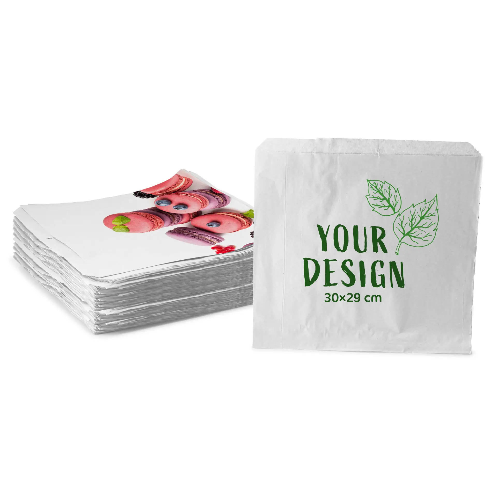 Torby płaskie z nadrukiem, białe, 30 × 29 cm