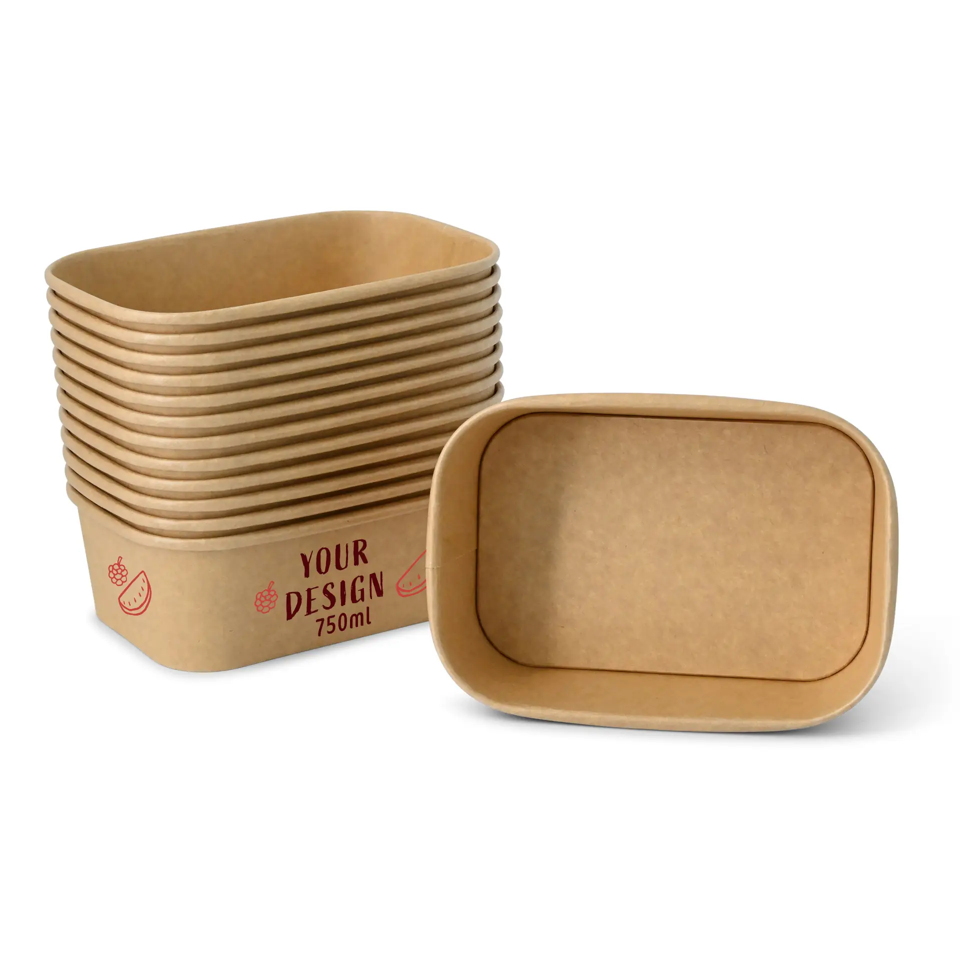 Miska sałatkowa z nadrukiem (prostokątna), 750 ml / 30 oz, brązowa, powłoka PE