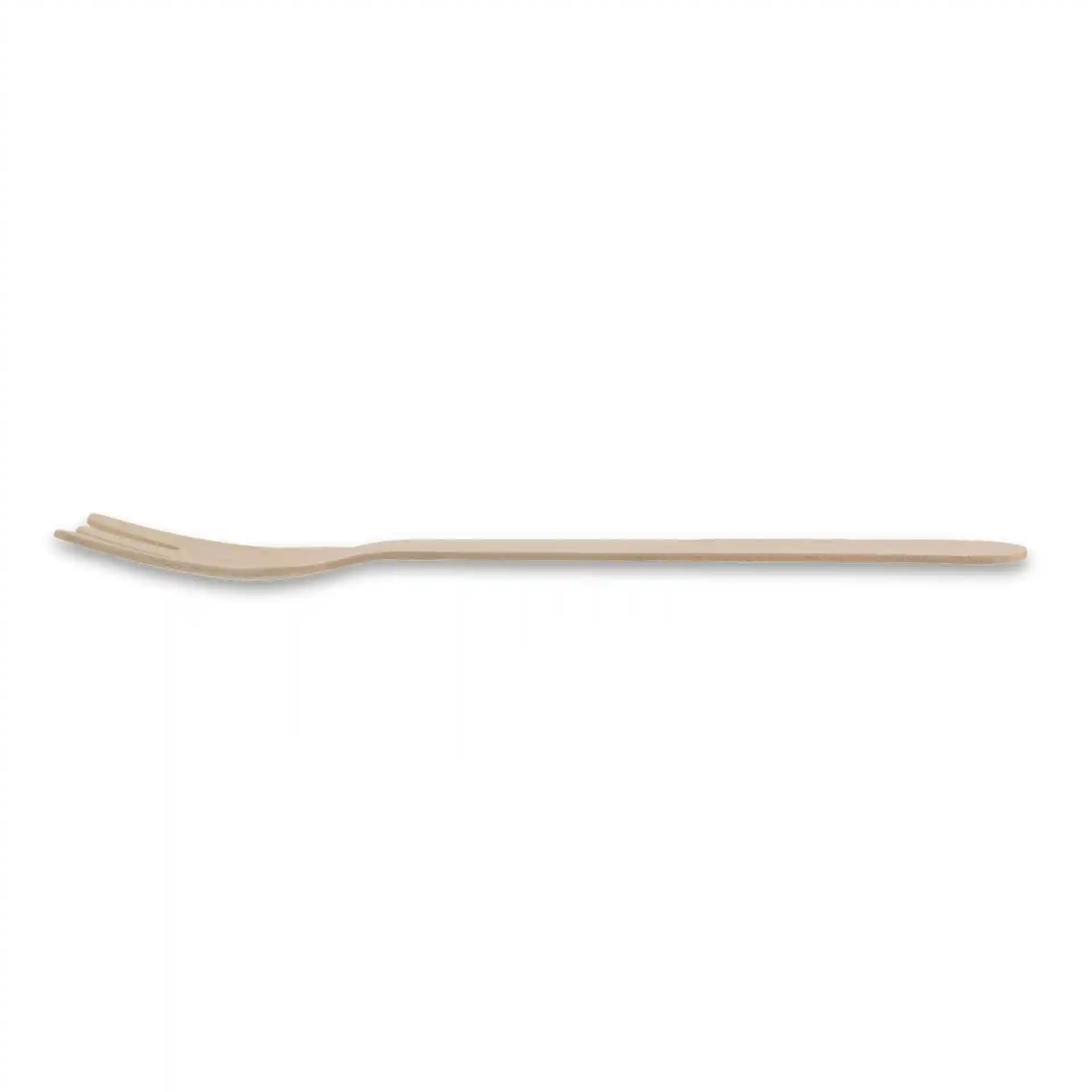 Drewniana widelczyk do ciasta, długość 14 cm, w kolorze brązowym, z bio-powłoką, na jednolitym tle.
