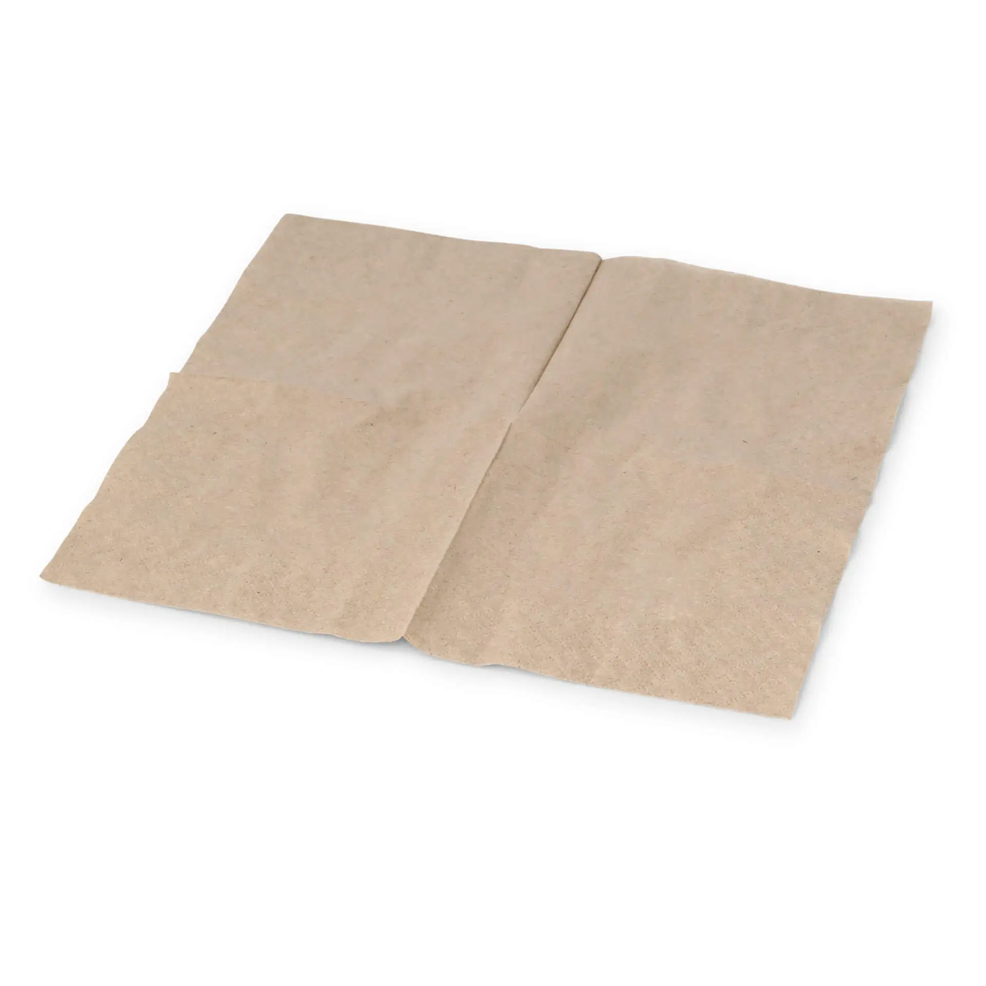 Kwadratowa brązowa serwetka koktajlowa z recyklingowanego papieru, 20 x 20 cm, 2-warstwowa, z nadrukowanym symbolem recyklingu.