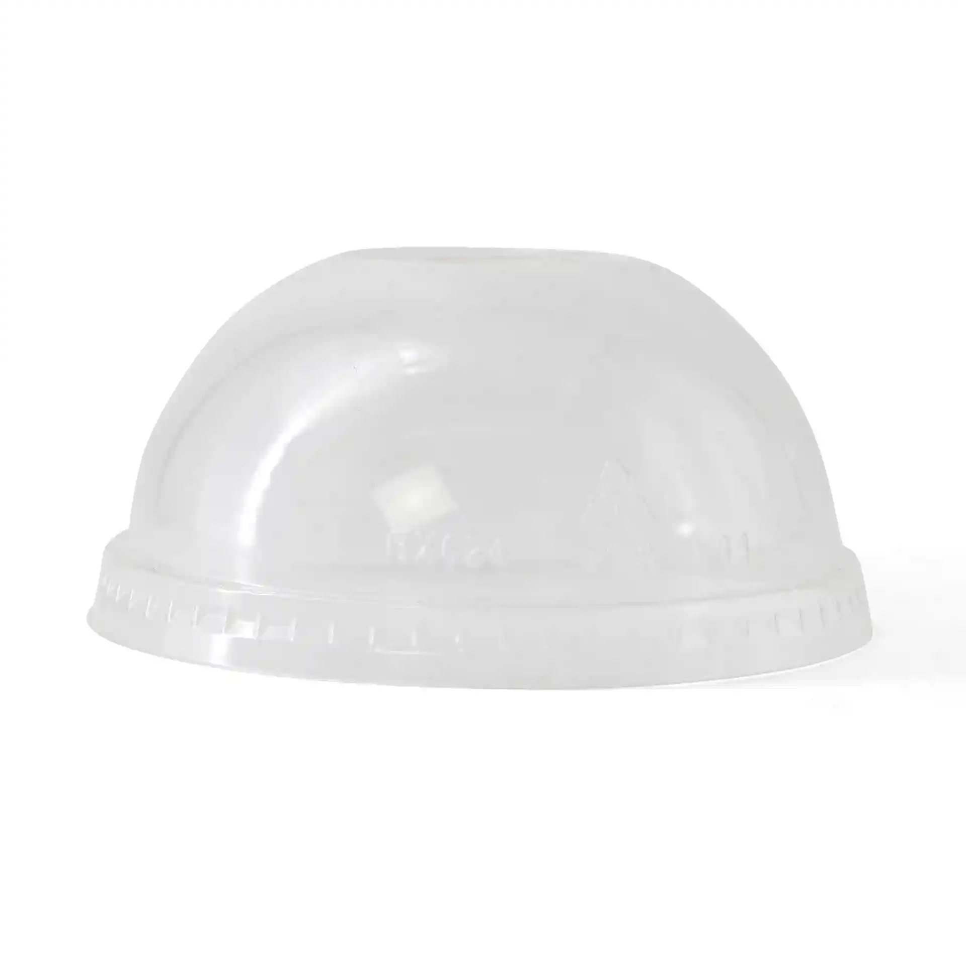 Przezroczysta pokrywka dome z PLA o średnicy 95 mm z otworem na słomkę, pokazana z boku.