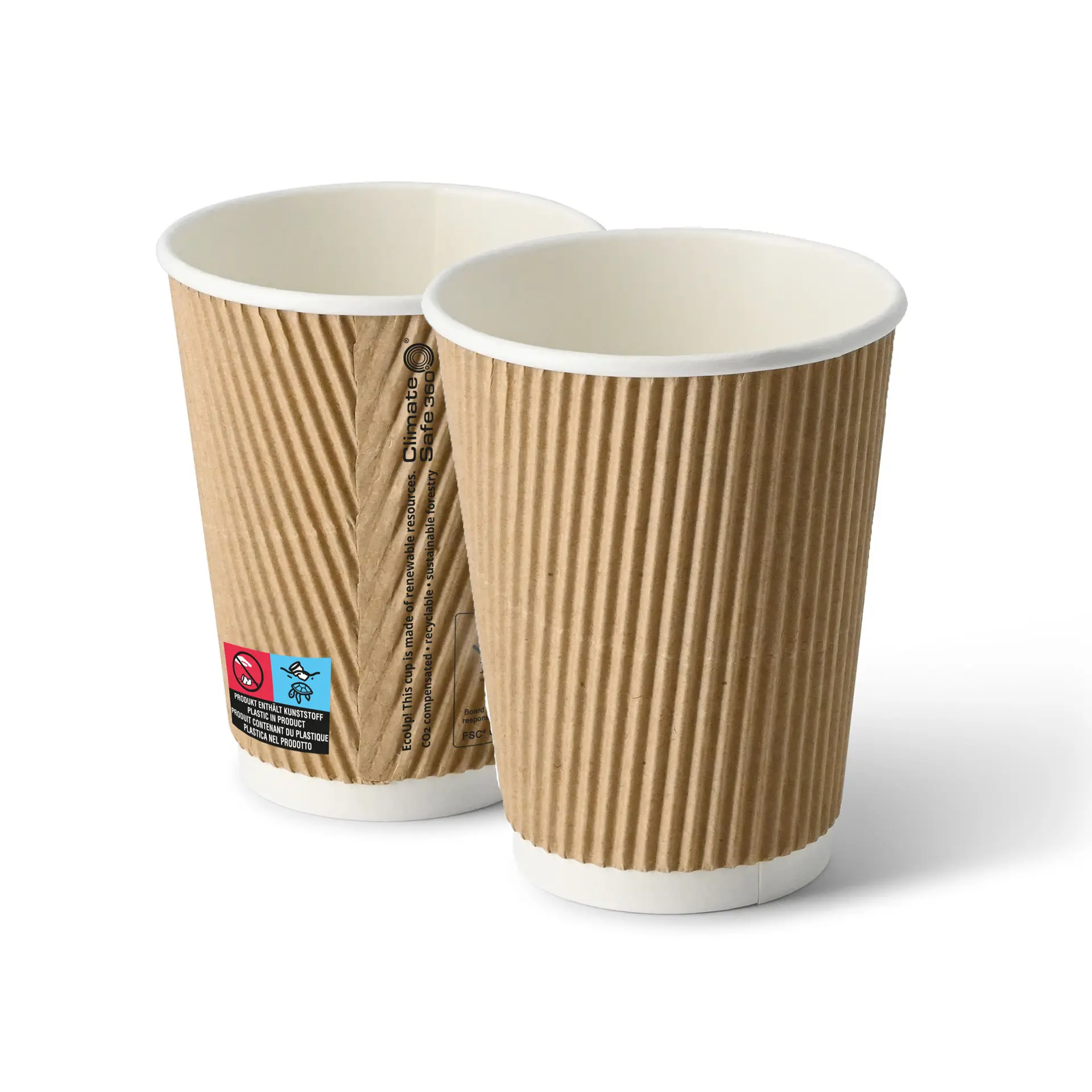 Riffelbecher (beschichtet) / Coffee to go Becher 300 ml / 12 oz, Ø 90 mm, braun, innen weiß