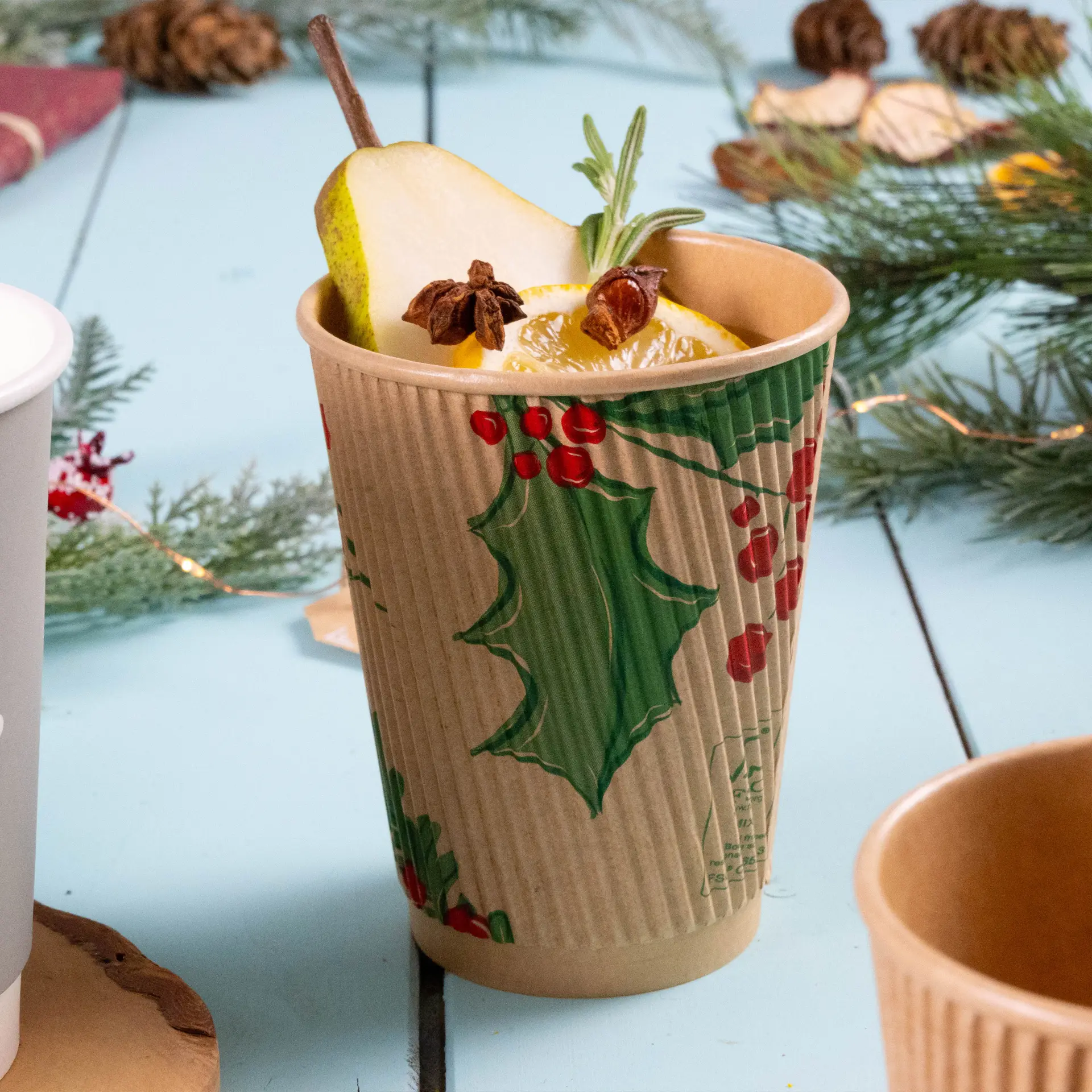 Riffelbecher bedruckt, 300 ml / 12 oz, braun, PE-beschichtet