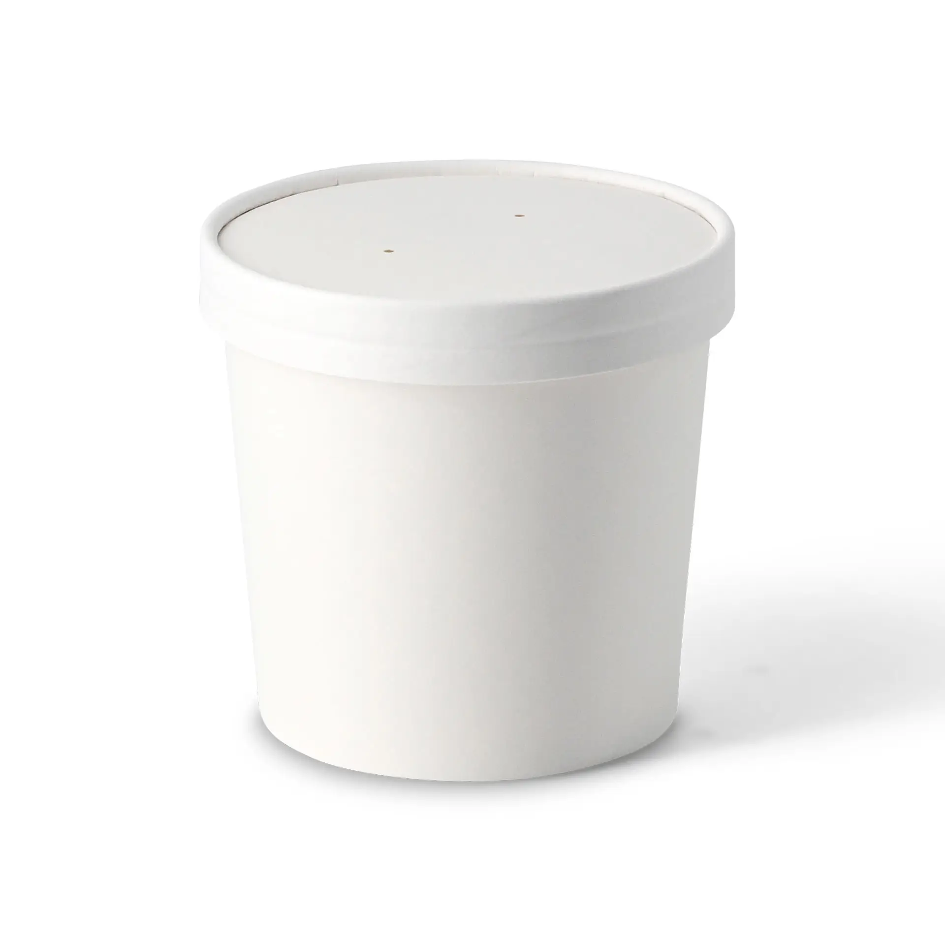 Biała miska na zupę na wynos z biodegradowalnego kartonu, 16 oz, z powłoką PLA, prosty design i uszczelniona pokrywka.
